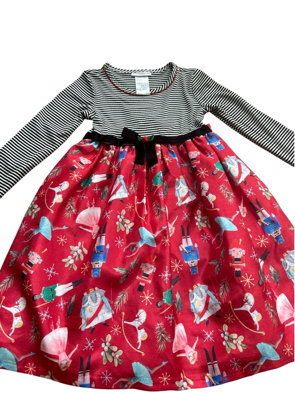 Bonnie Jean Nutcracker Christmas Dress Striped Bodice Shantung Skirt Girls SZ 6X